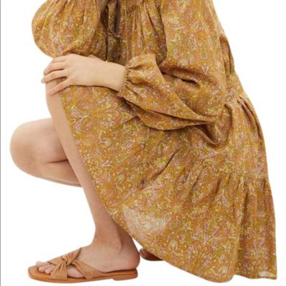 Anthropologie Calanthe Mini Belted Button Mini Shirtdress X-SMALL Gold - Picture 5 of 12